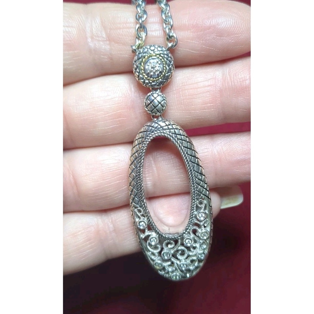 ANDREA CANDELA 18K Diamond Sterling Silver Ornate Filagree Necklace - Picture 2 of 9